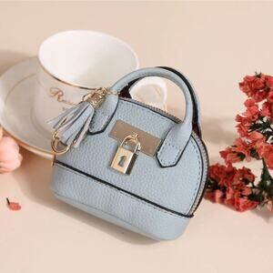 Blue (1) Mini Tote Bag Keychain Coin Purse Pu Leather for Mini Pouch Zipper